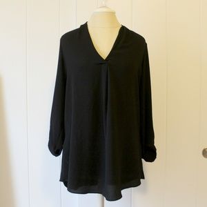 Worthington Black V Neck Crepe Tunic Blouse M